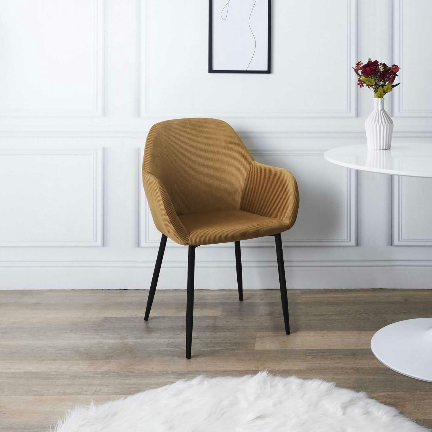 GIULIA - Lot de 2 fauteuils de table design velours jaune