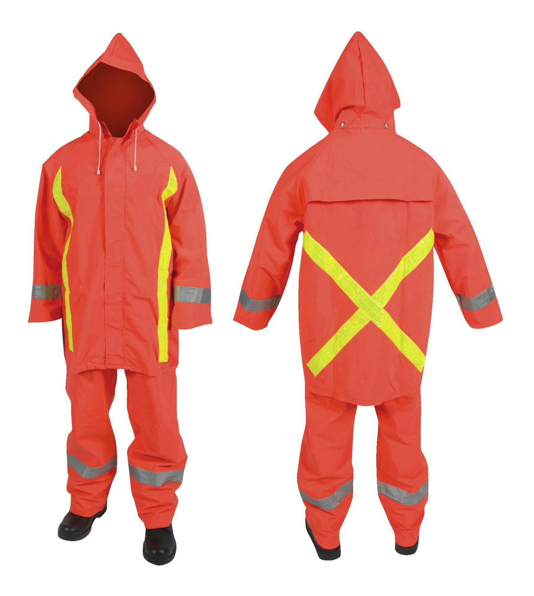 Forcefield Hi-Vis Waterproof Rain Suit with Reflective Tape and Removable Hood, Orange