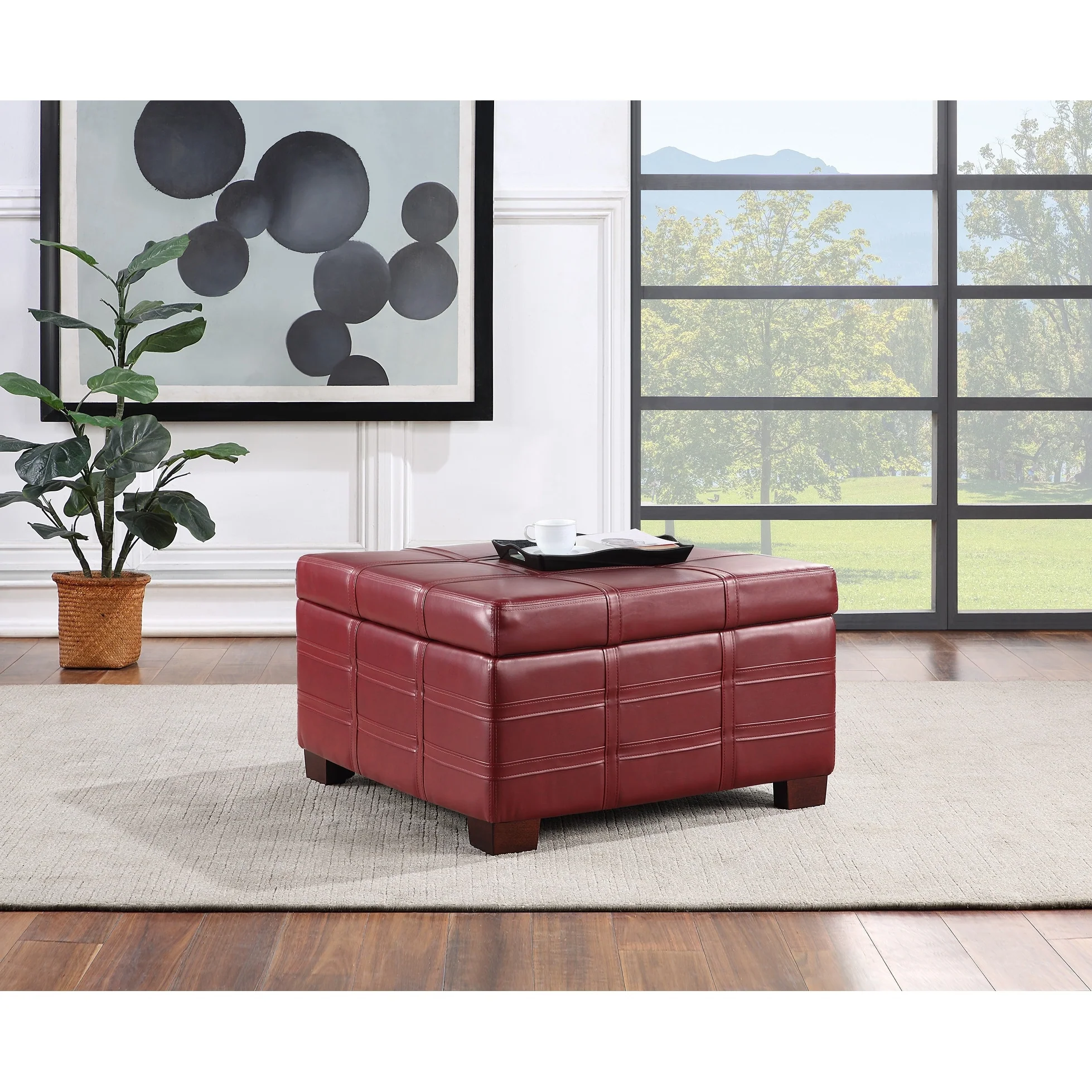 Detour Strap Square Storage Ottoman in Faux Leather