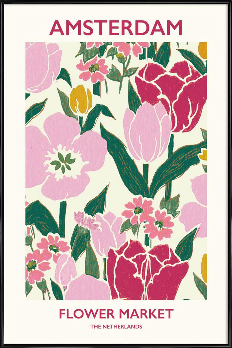 AMSTERDAM FLOWER MARKET - Affiche dans cadre standard (noir) multicolore 30x45