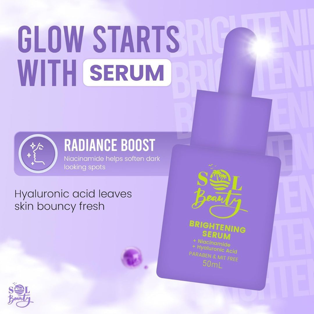 SOL Beauty Brightening Face Serum Lightweight Daily Facial Smooth Texture 50ml