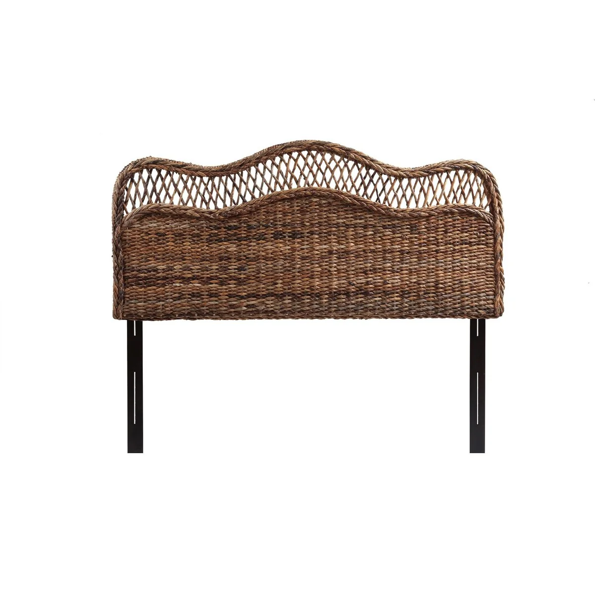 Scalloped Rattan Woven Wooden Queen Headboard, Brown