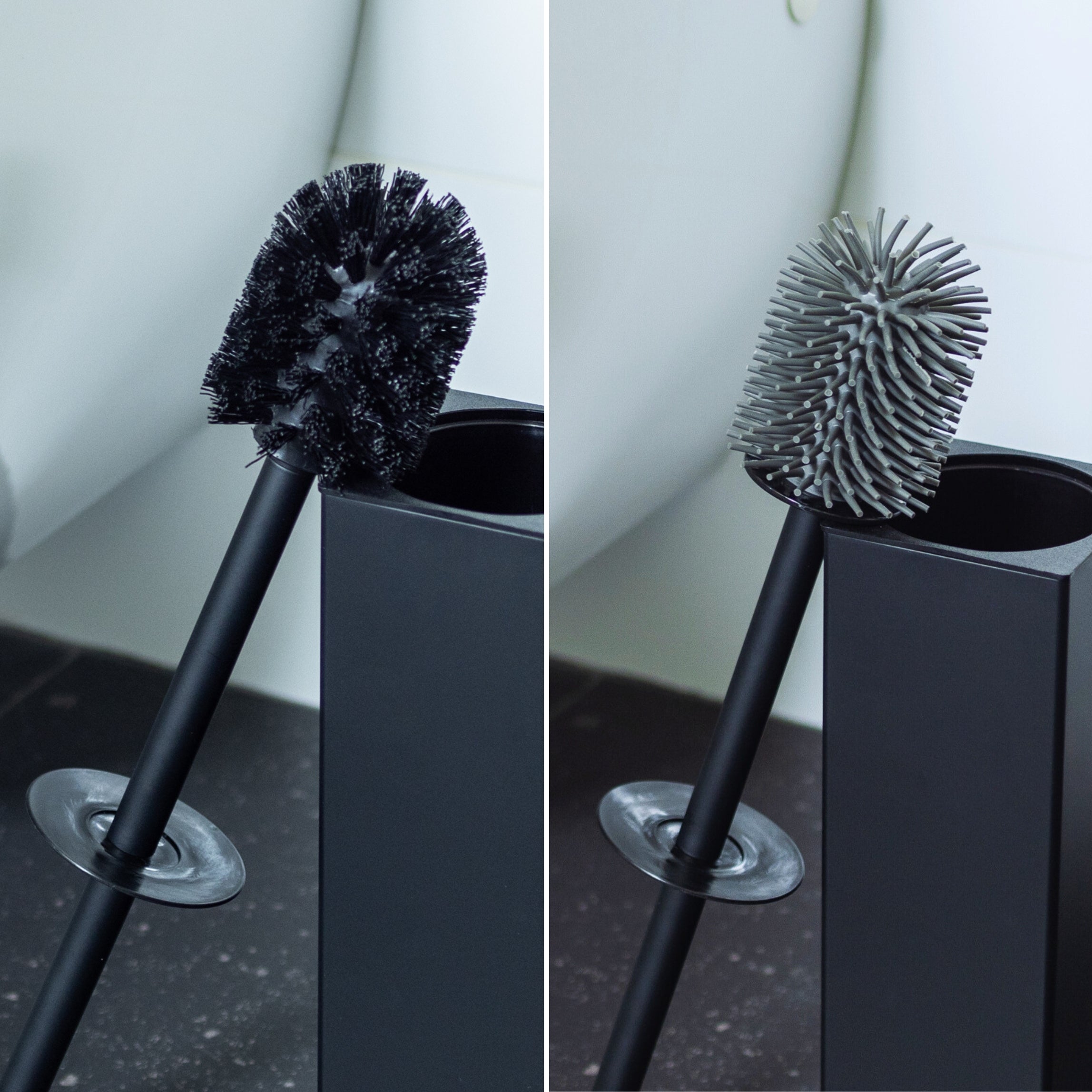 QUVIO Toiletborstelhouder + met borstel (2 losse koppen) - Zwart