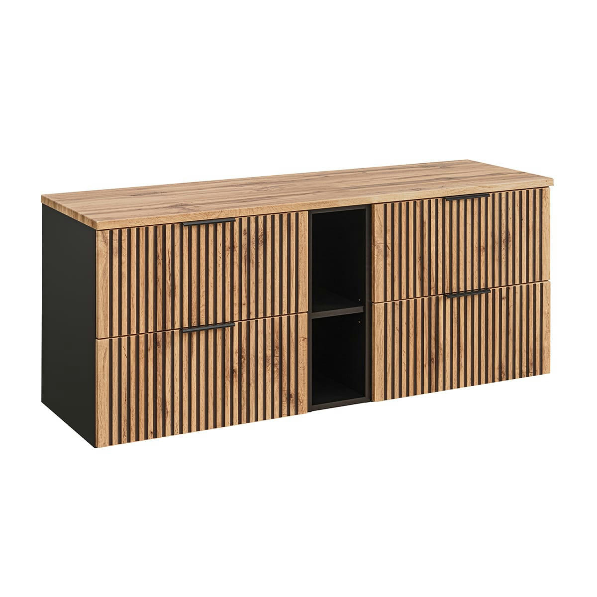 - Meuble sous-vasque 140cm 2 niches naturel et noir