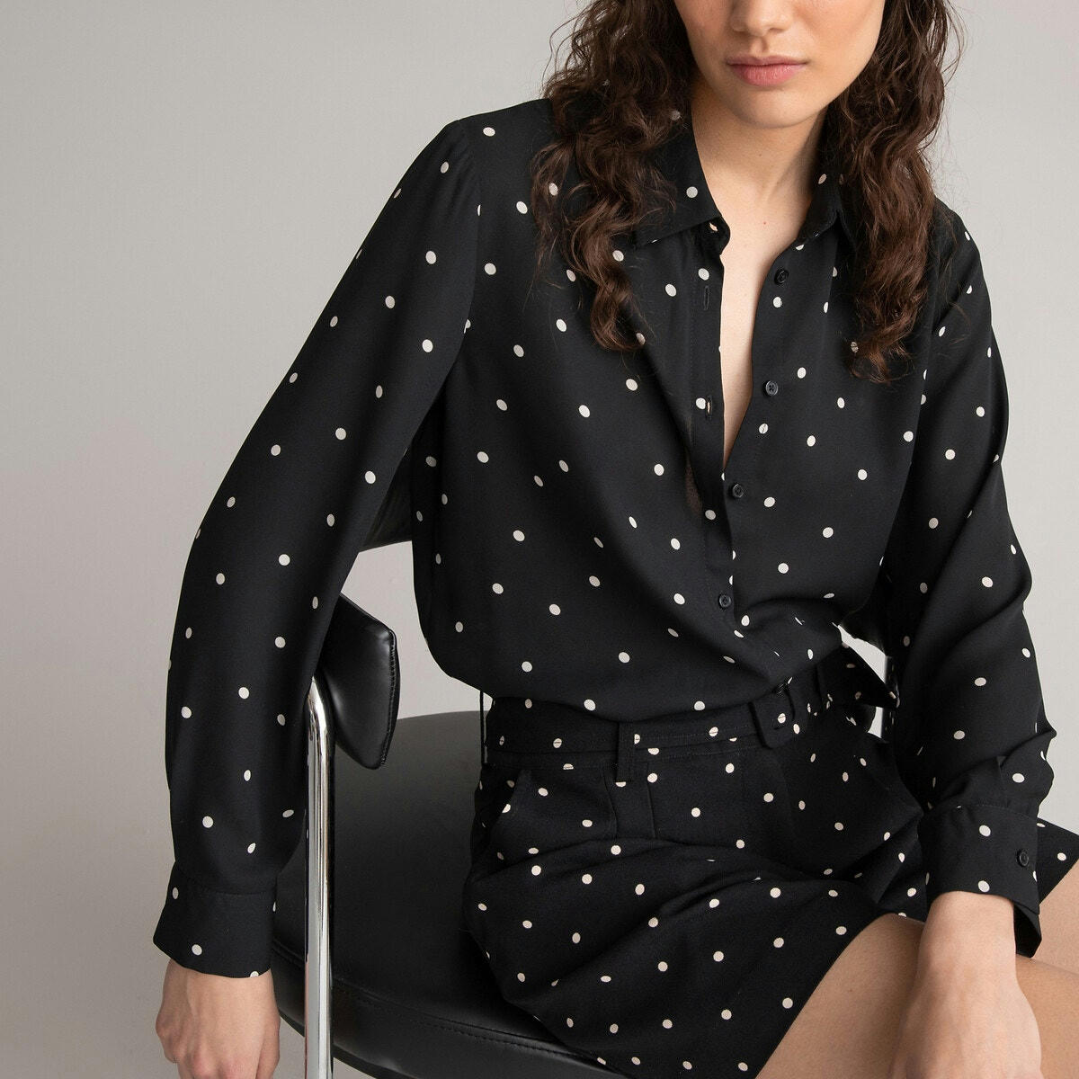 Chemise imprimé pois, manches longues