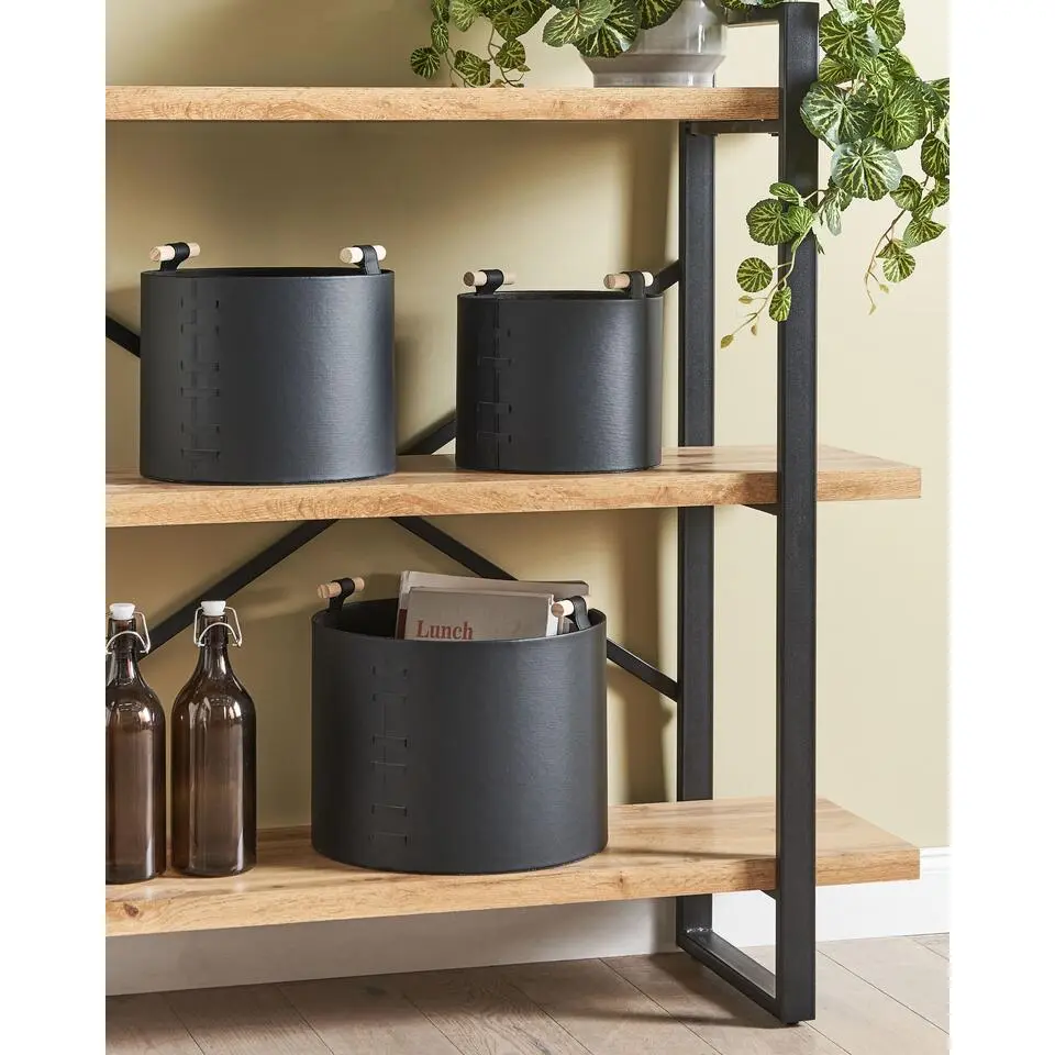 ARAM - Opbergmanden set van 3 - Zwart - Kunstleer