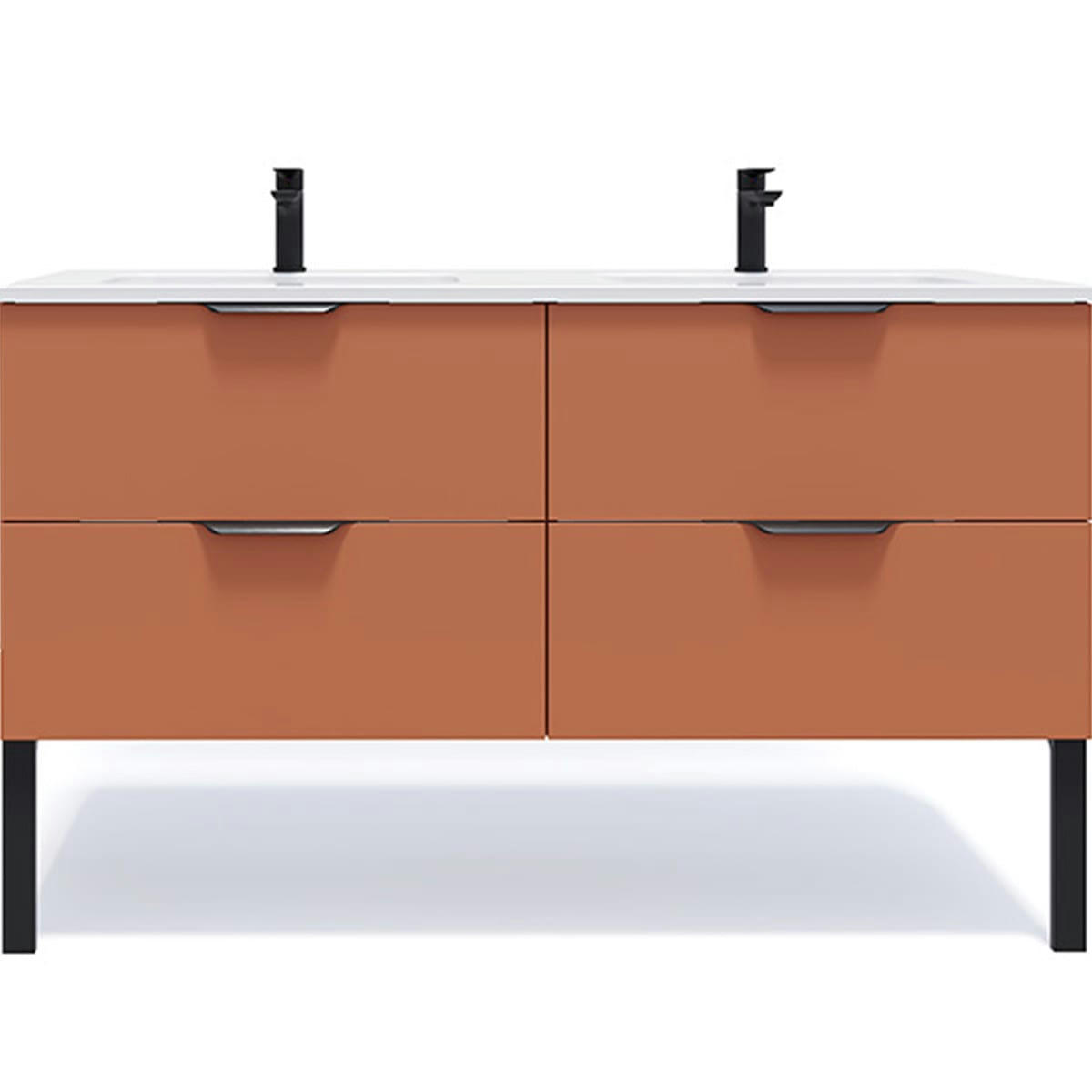 SOHO - Meuble salle de bain double vasque 140cm 4 tiroirs Terracotta