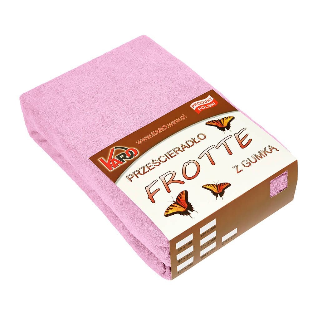 Prześcieradło frotte z gumką 180x200 różowe jasne 018 KARO