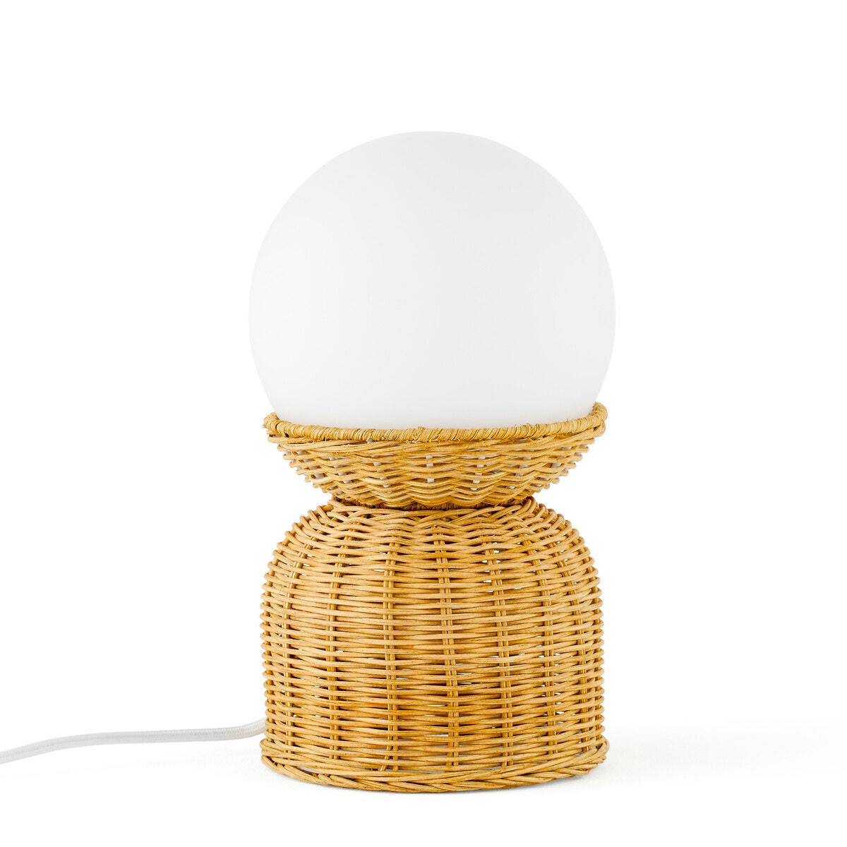 Lampe à poser rotin et verre opaline, Proviny