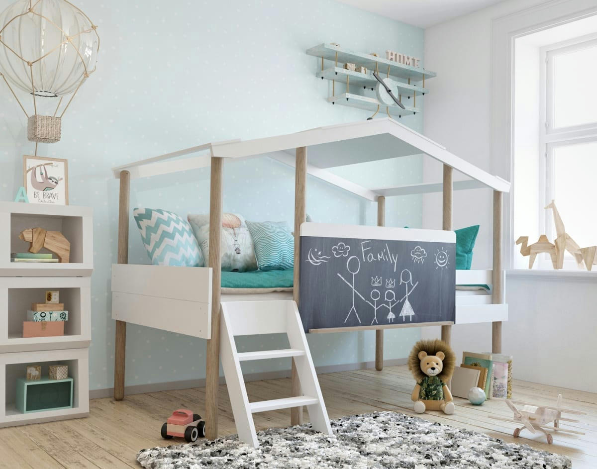 PILOTI PLAY - Lit enfant   blanc   effet bois   90x200