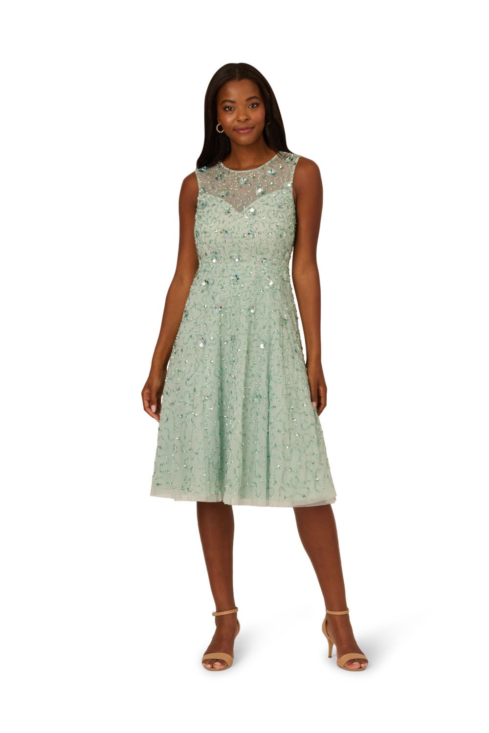 Adrianna Papell Illusion Beaded Mesh Dress
