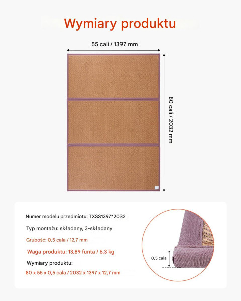 Materac Tatami Japoński Składany z Naturalnej Rattanu – 2032 x 1397 x 13 mm