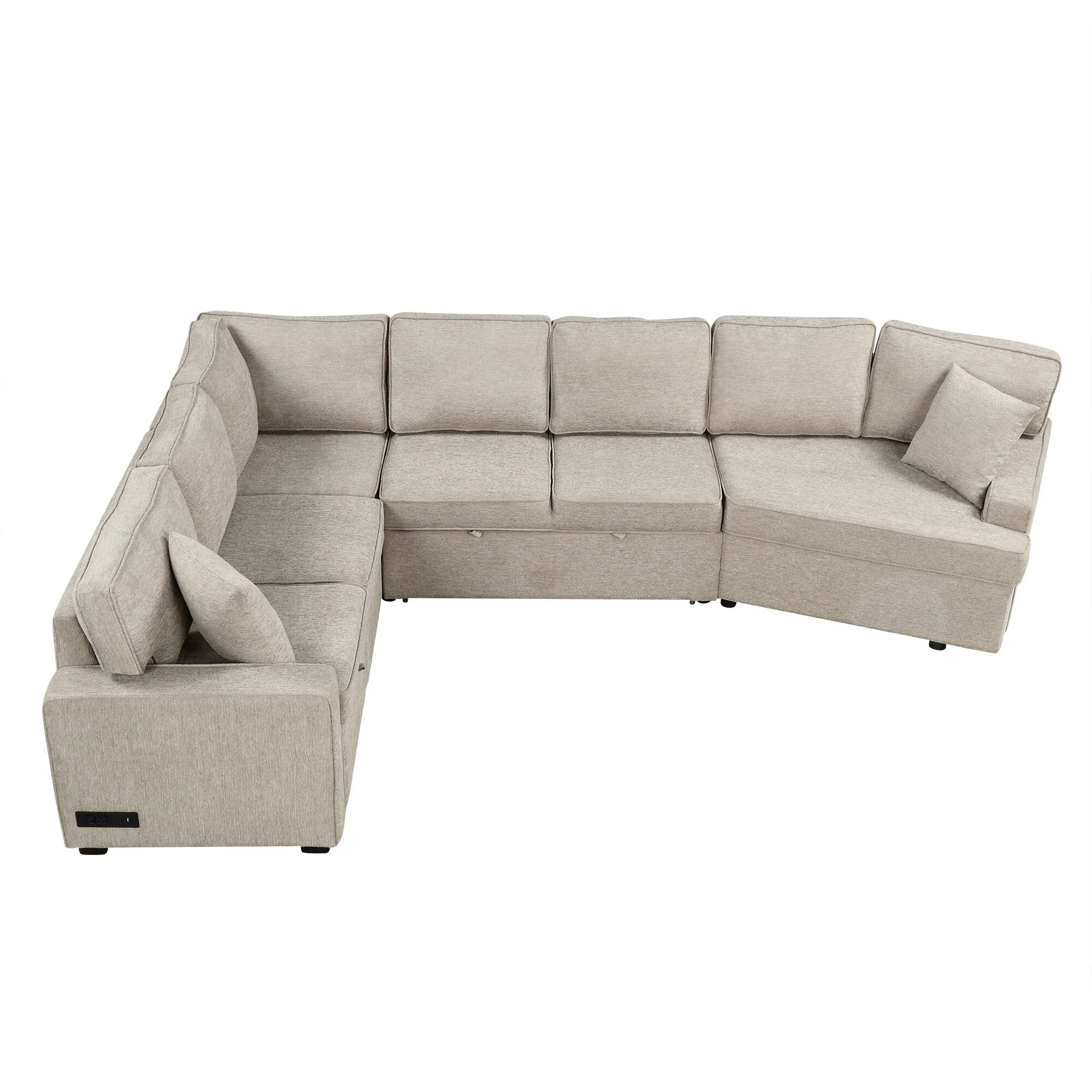 Contemporary L Shaped Sectional Sofa with Pull-Out Bed and USB Ports and Cup Holders for Modern Living or Guest Hosting