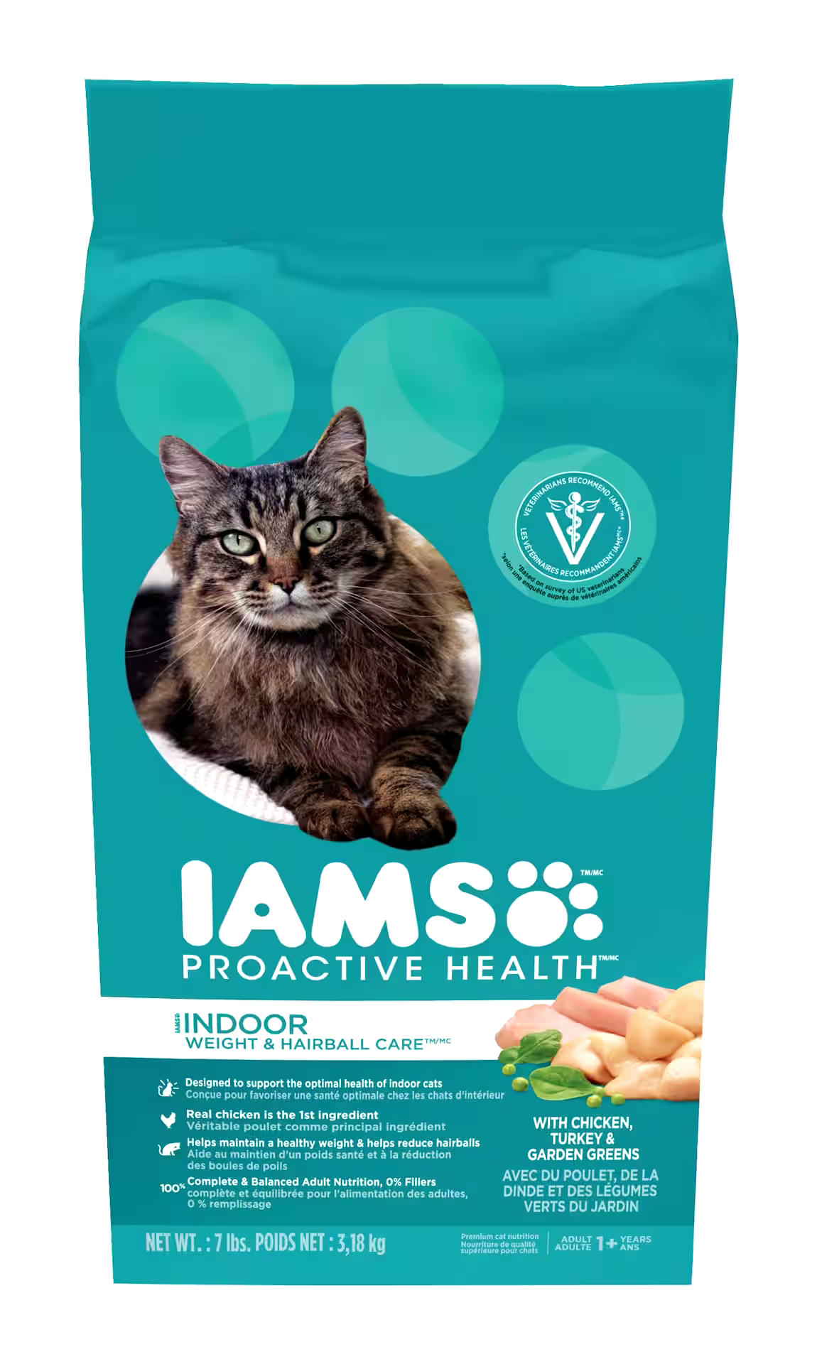 IAMS Proactive Health Indoor Weight & Hairball Care Adult Dry Cat Food, 3.2-kg