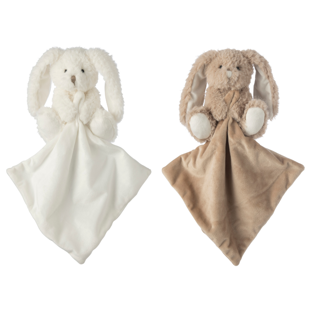 J-Line decoratie Konijn Doudou - polyester - wit/bei ge - set van 2