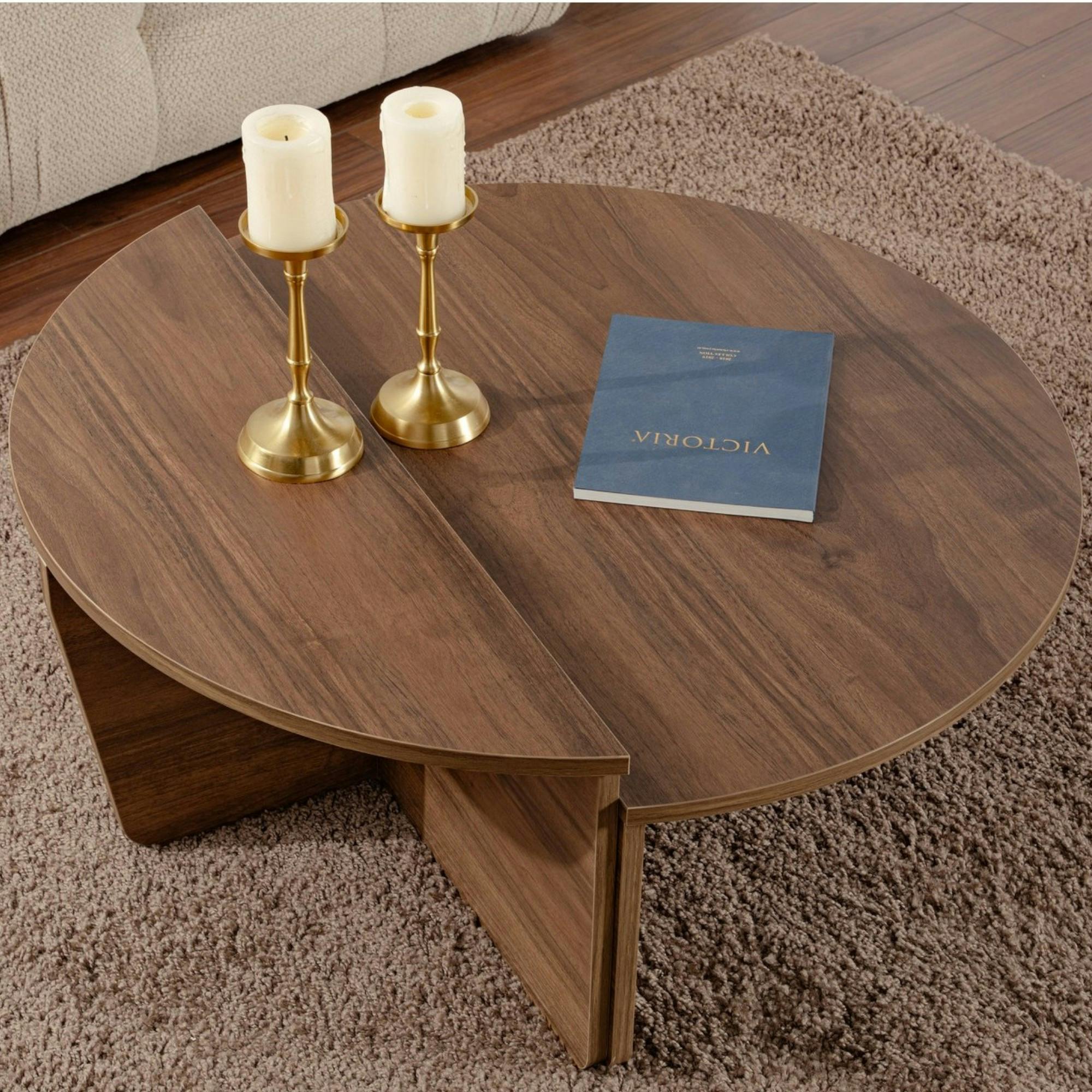 Table basse moderne effet bois de noyer - 2 hauteurs MARFA