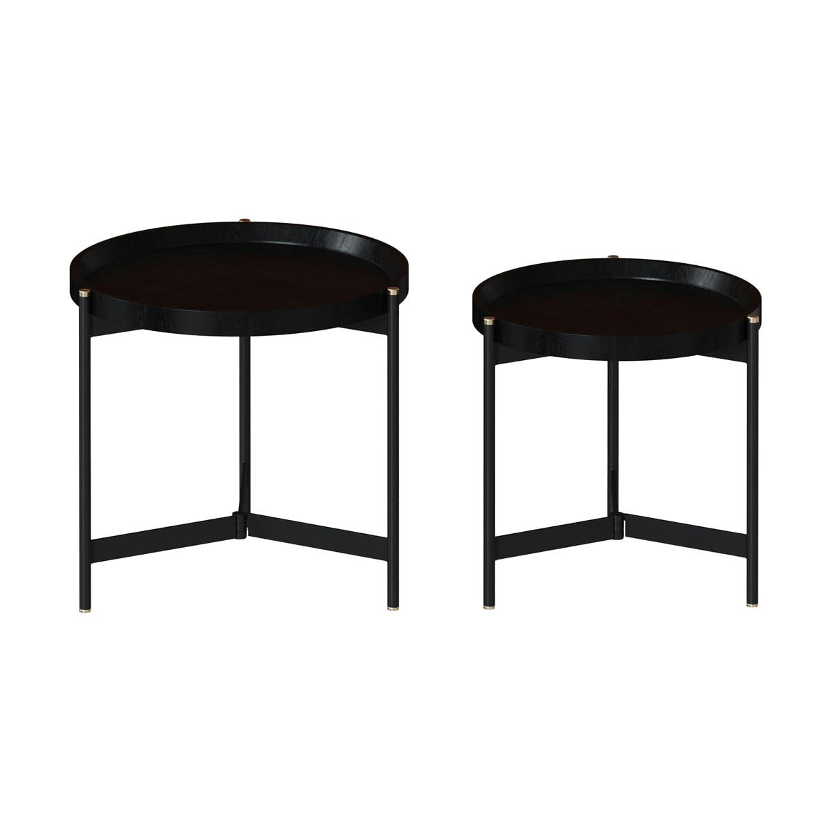 CARTER - Tables d'appoints rondes noires en bois de manguier (lot de 2)