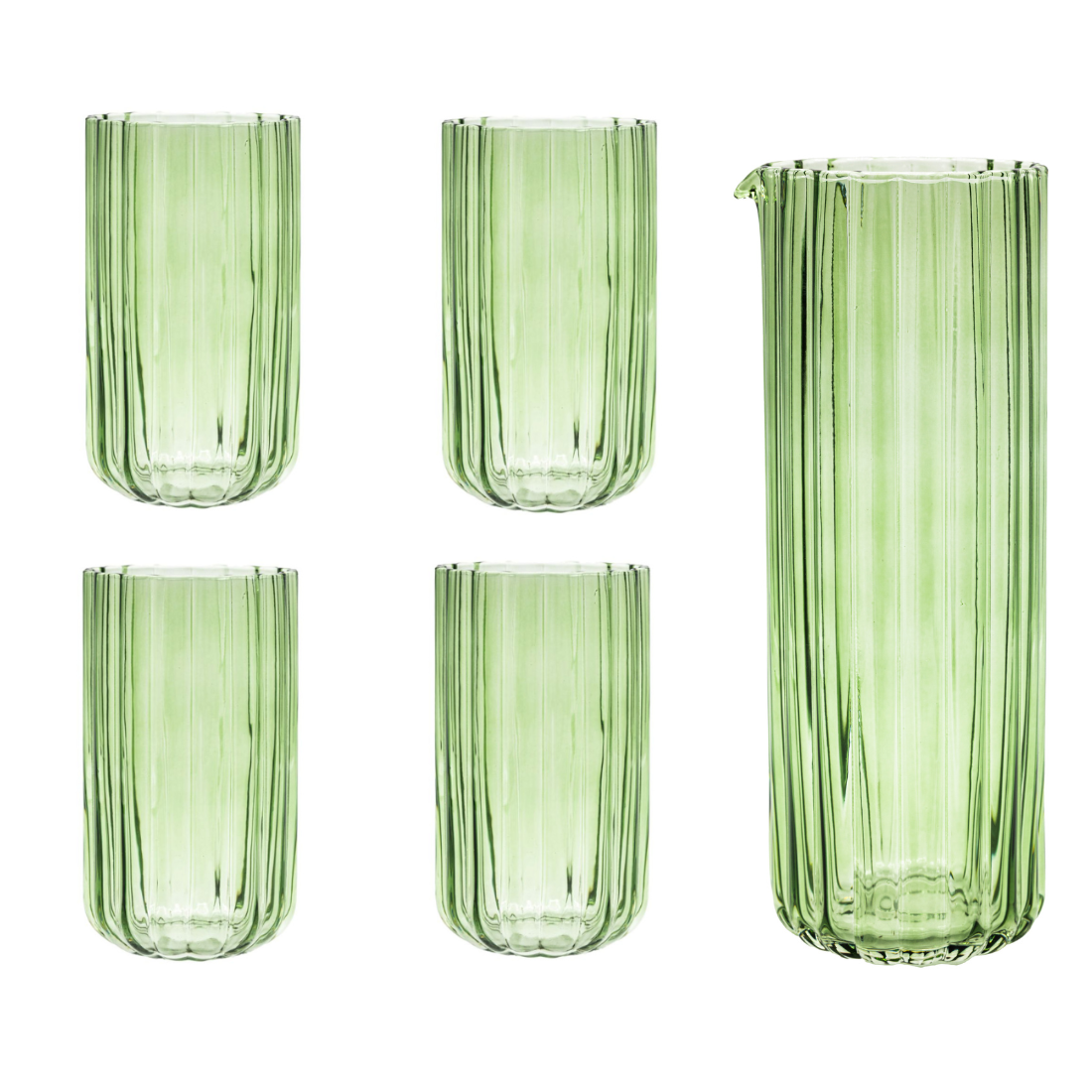 Brut Homeware | Set Gaia | Karaf   4 Longdrink | groen
