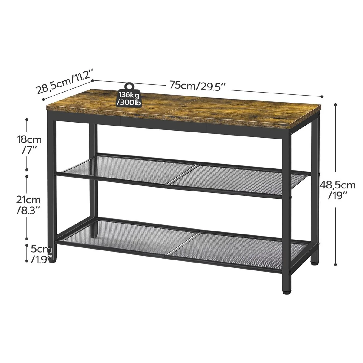 Bench with Double Layer Shelf Storage Bench with Two Levels - 9'6 x 12'11