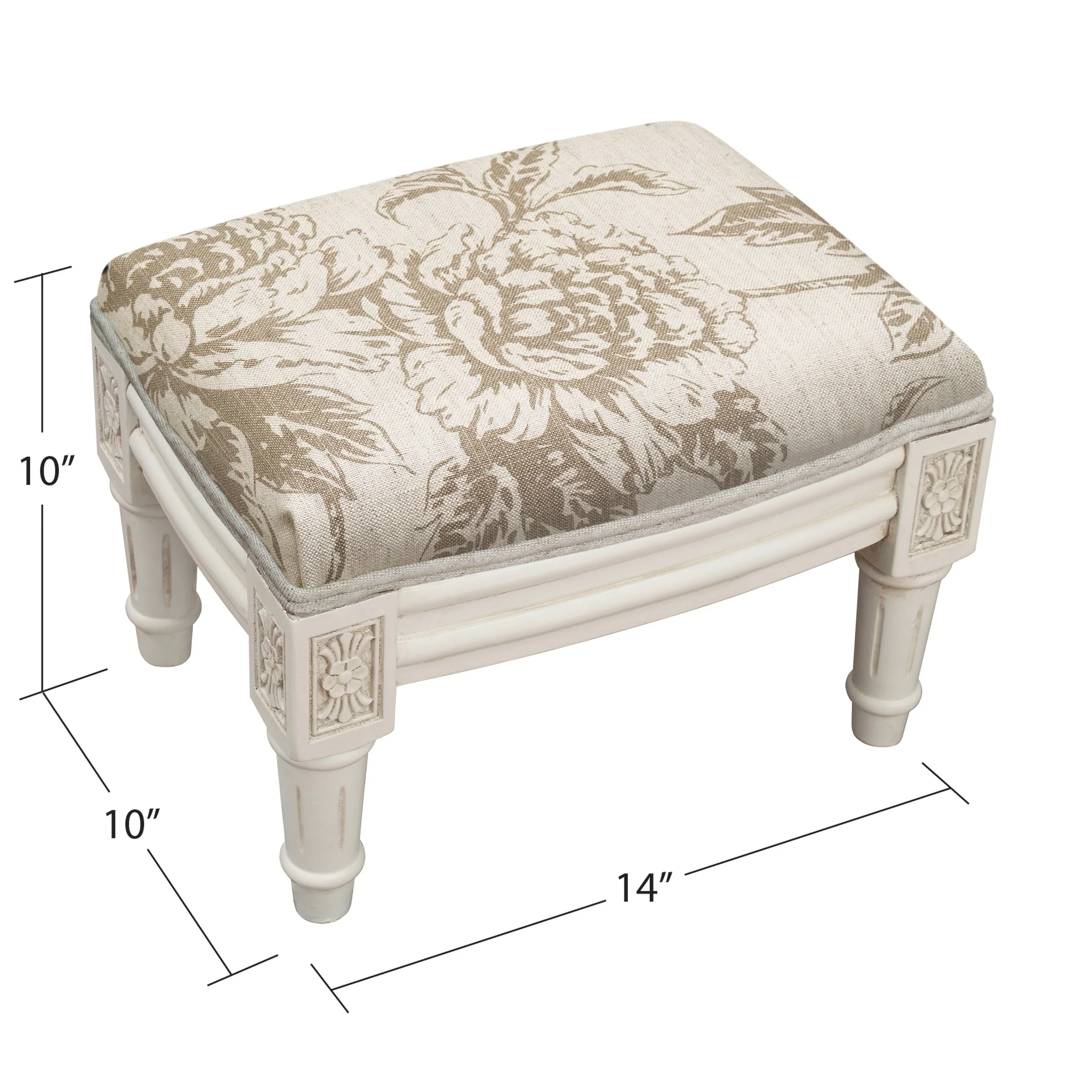 Taupe Peony Footstool with antique white finish