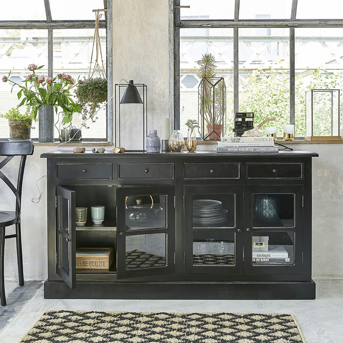 LONDRES - Buffet en acajou massif noir 160 cm