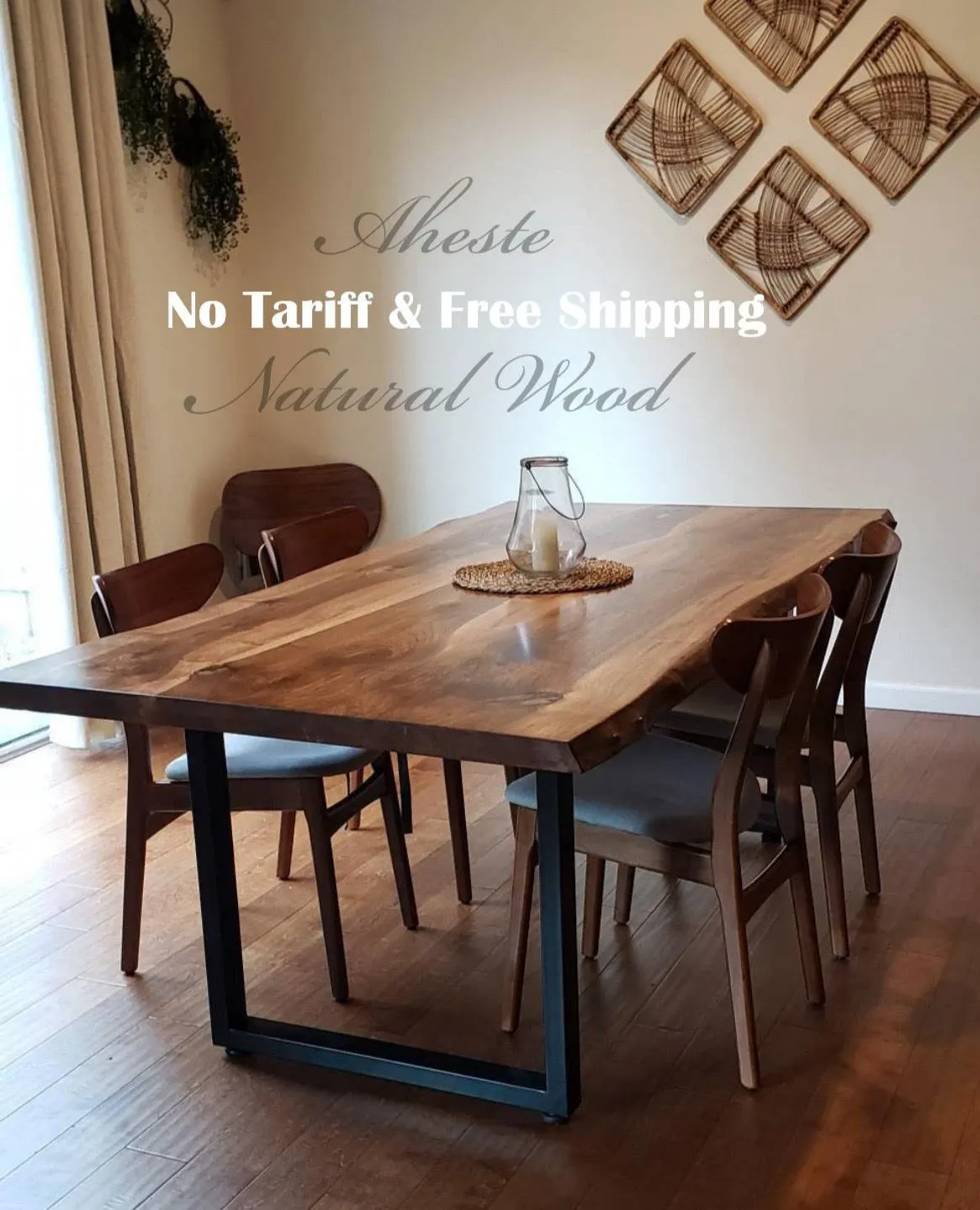Solid Walnut Live Edge Dining Table with Bench, Kitchen Table, Farmhouse Table
