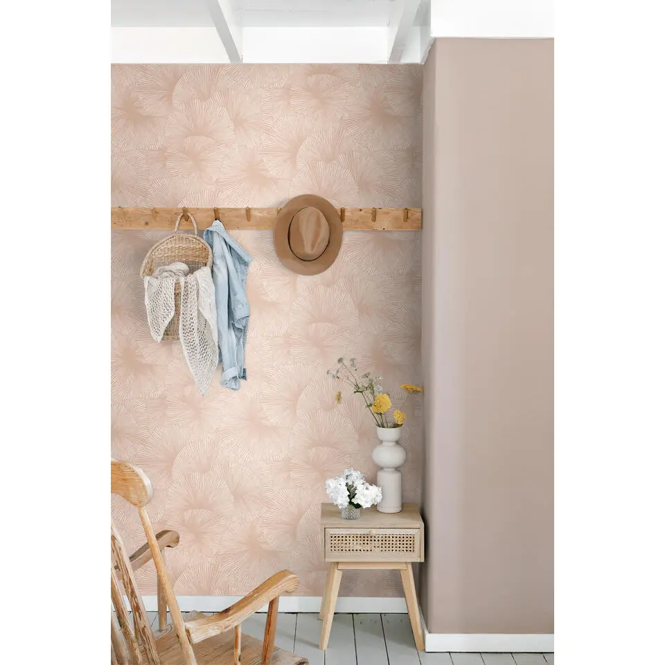 ESTAhome behang 3D-motief bladeren oudroze - 53 cm x 10.05 m
