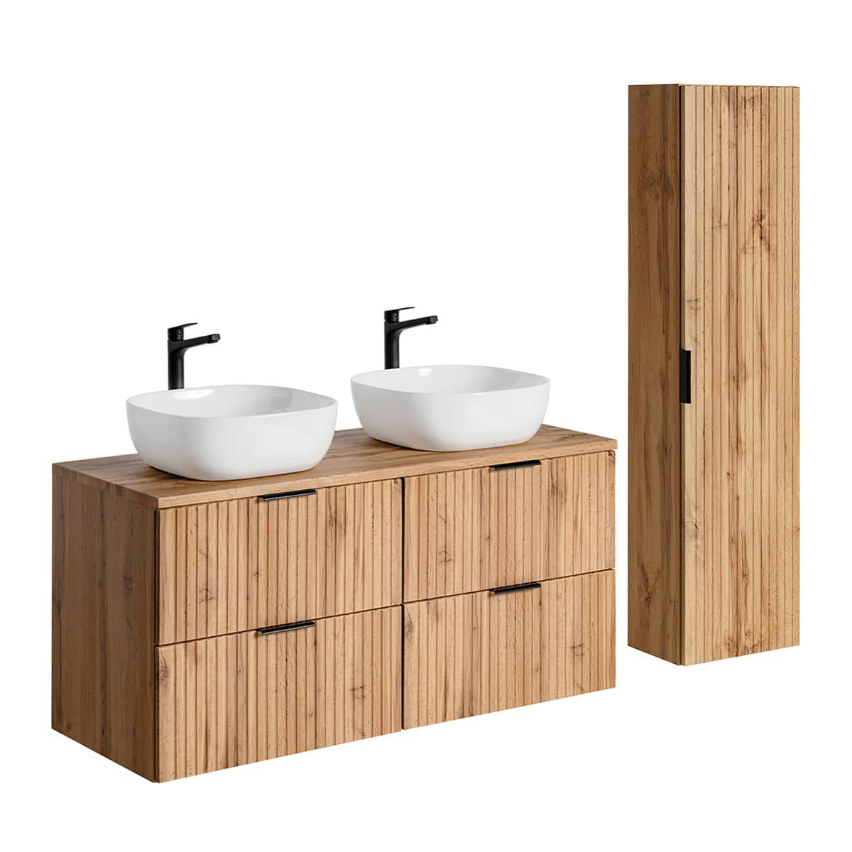 - Ensemble meuble double vasque 120cm et colonne naturel