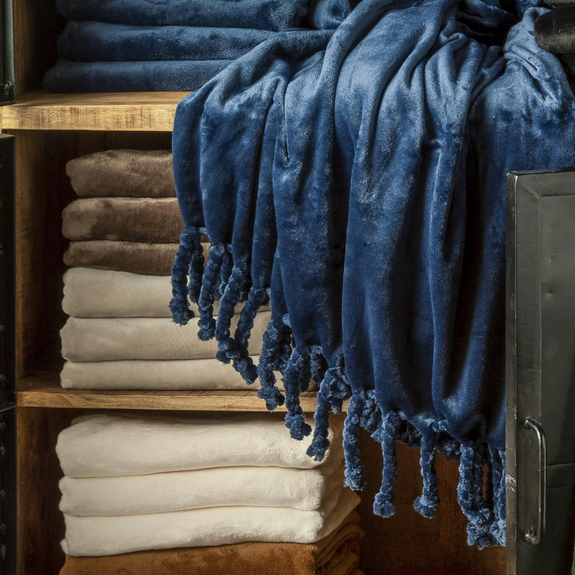 FLORIJN - Plaid bleu fleece 150x200 cm uni