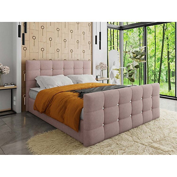 Lit continental Memphis 113, Double, Rose, Tissu, Disponible