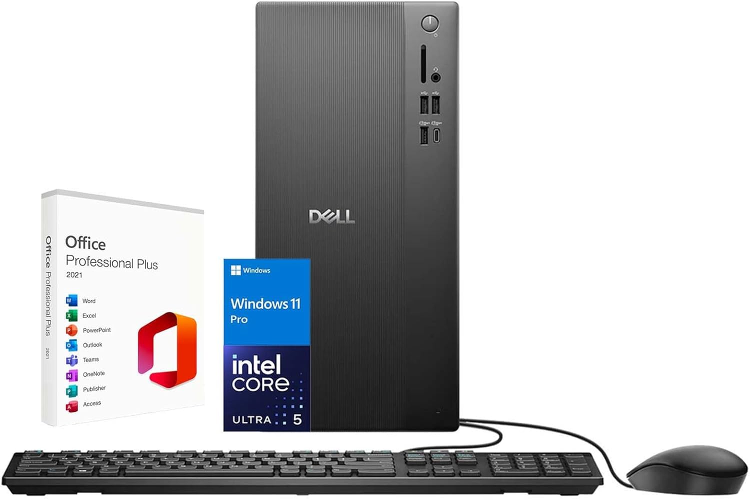 Dell Tower Desktop ECT1250 - Intel 10-core Core Ultra 5 225(Beats Ultra 7 165H)  16GB DDR5 5600MT/s RAM | 512GB M.2 SSD | Wi-Fi 6 | Copilot AI Windows 11 Pro | Wired Keyboard & Mouse | Black