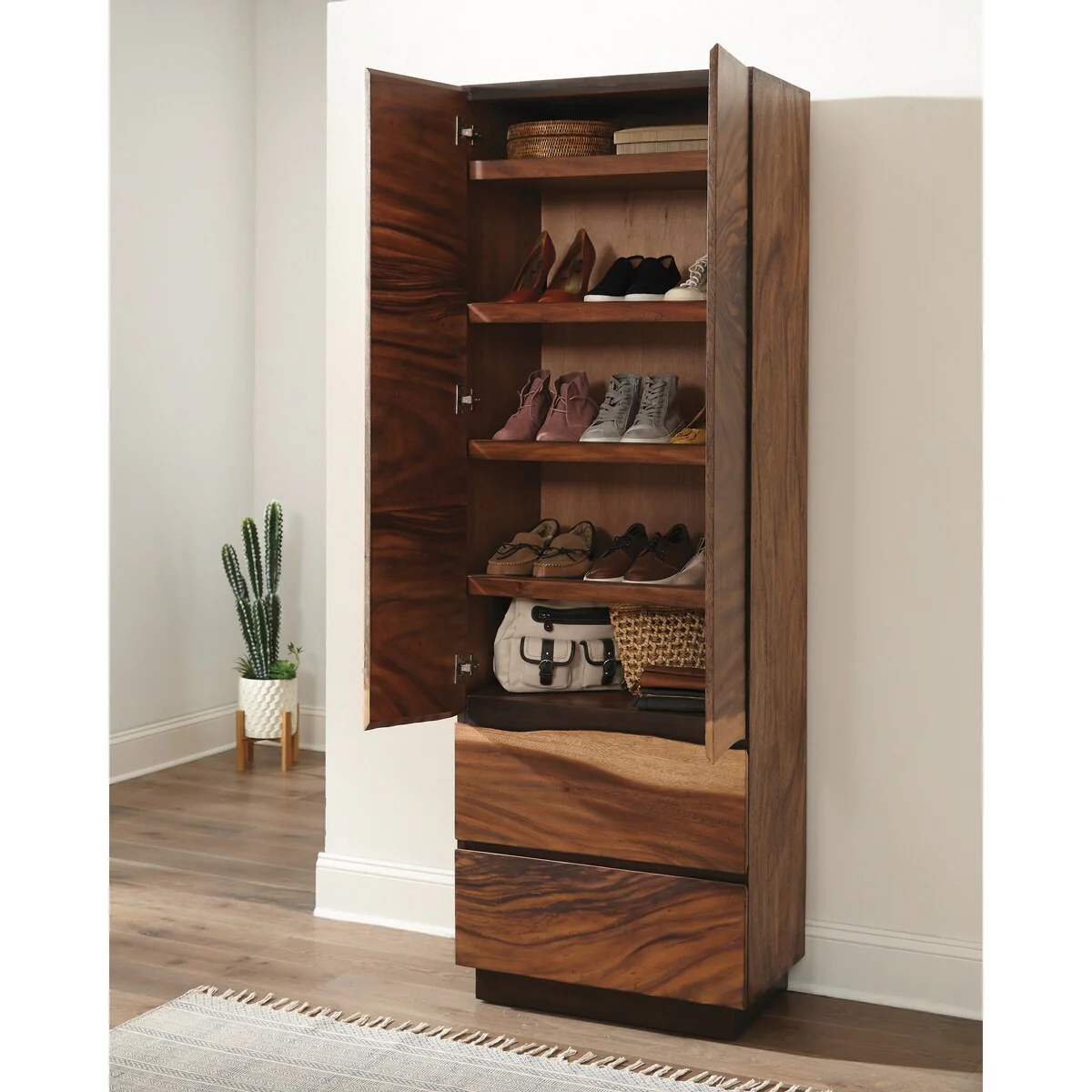 Mallory Smokey Walnut and Coffee Bean 2-drawer Shoe Tower