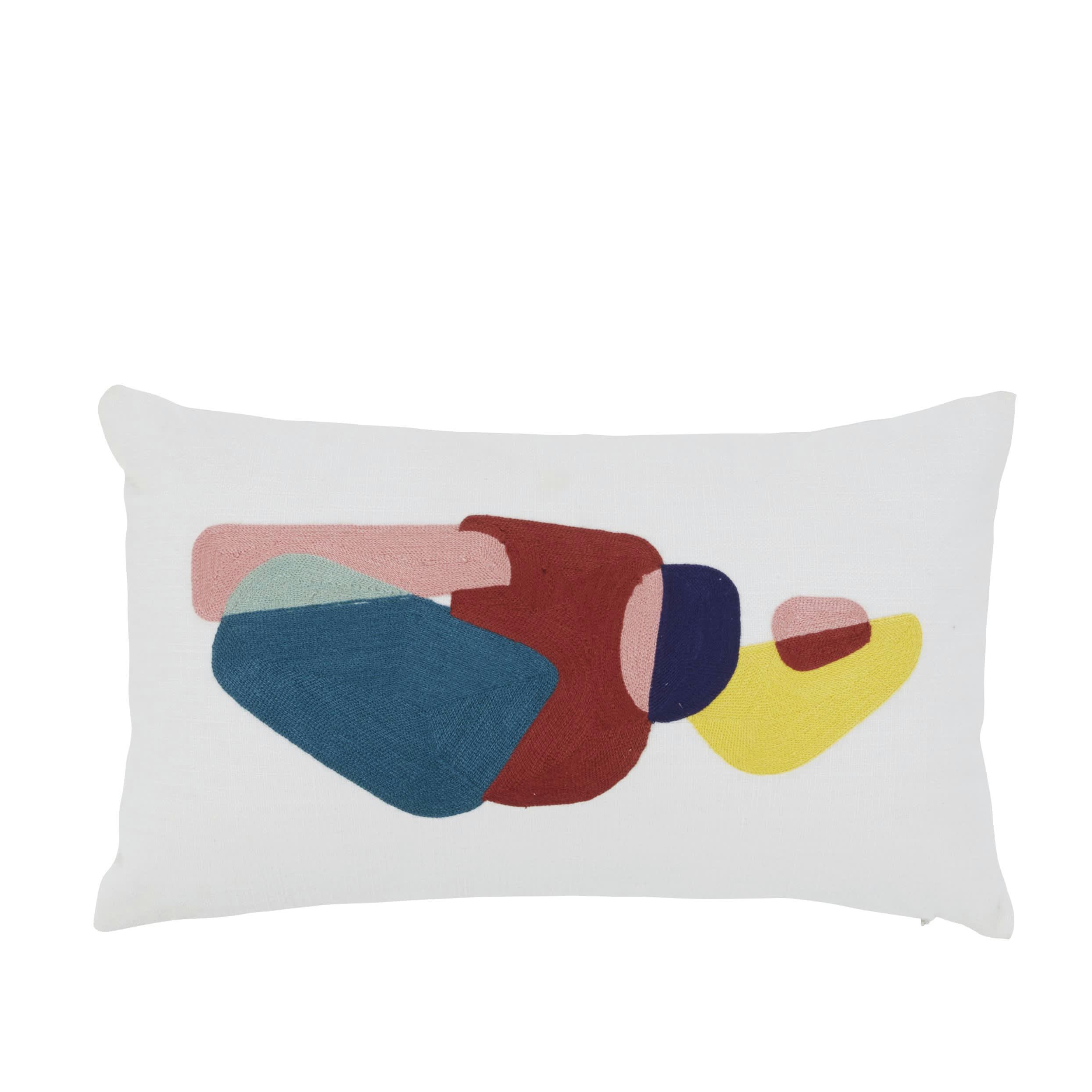 HAYDEN - Coussin en coton recyclé brodé motif graphique multicolore 30x50