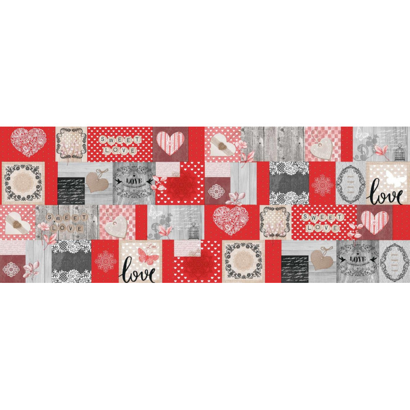 Toile cirée sur support non tissé Sweet love rouge 140 cm au mètre HOBBYTEX