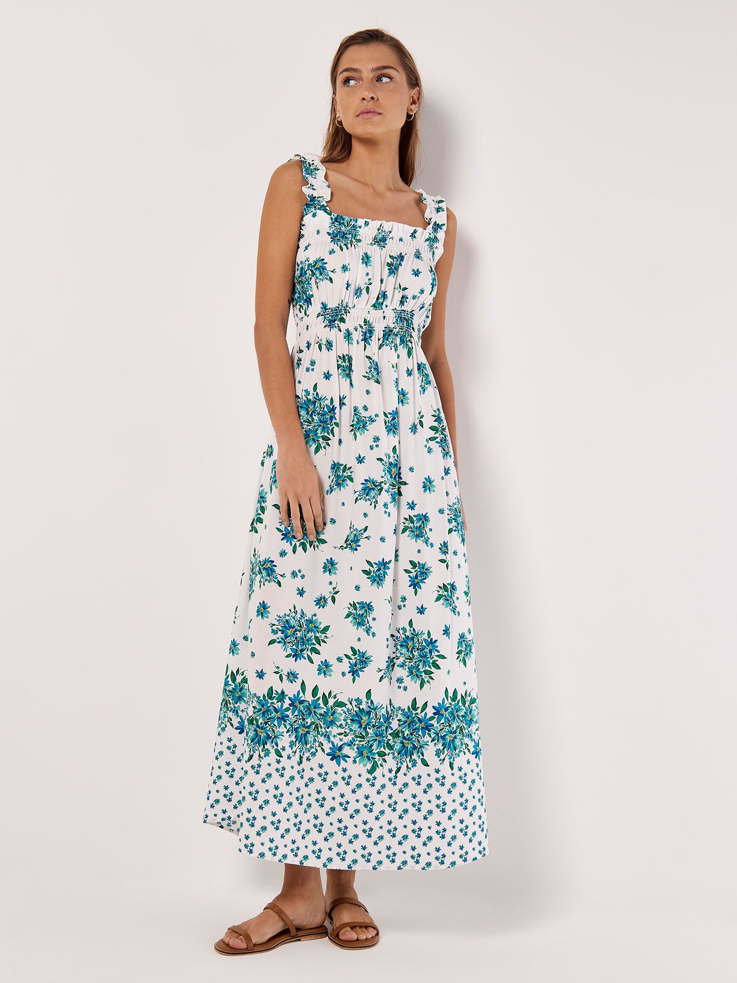 Apricot Floral Smocked Milkmaid Maxi Dress