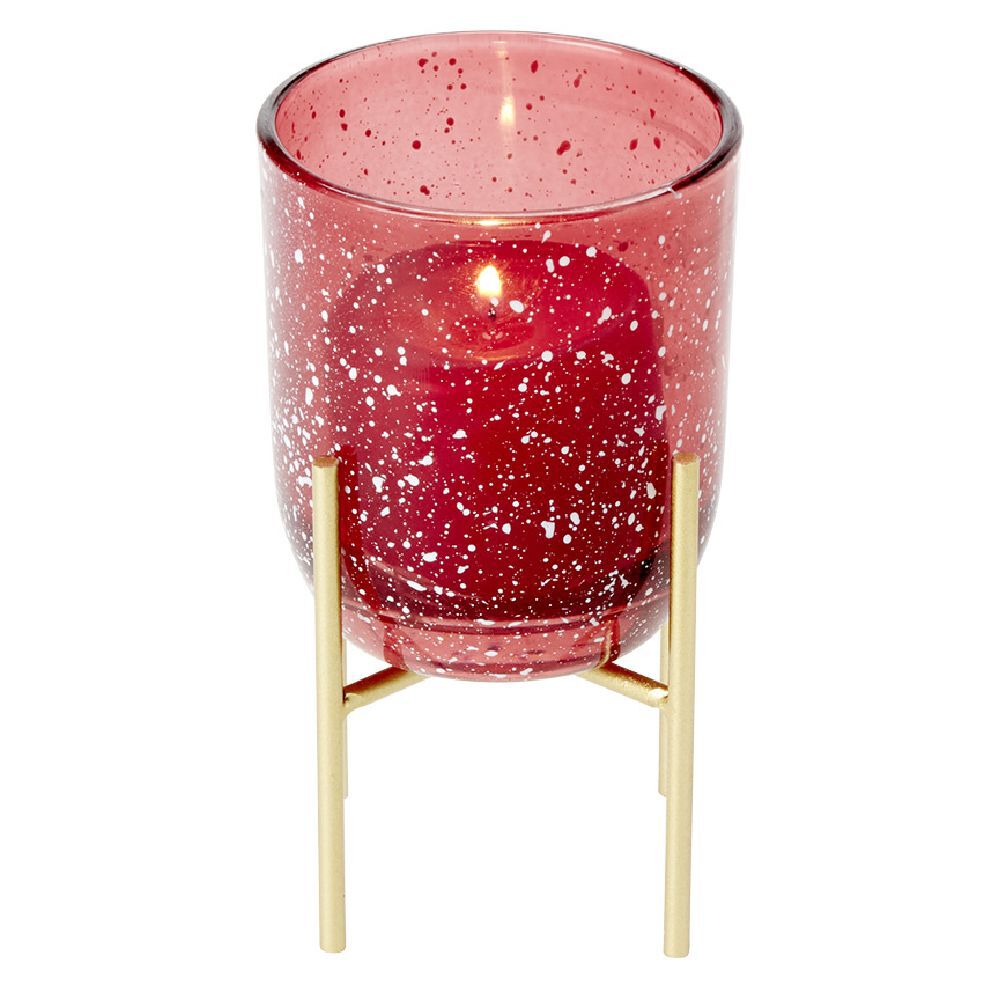 Bougeoir en verre rouge sur pied en métal doré