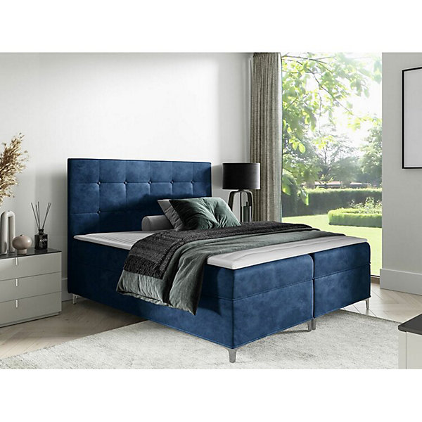 Lit continental Baltimore 185, Unique, Bleu, Tissu, Disponible
