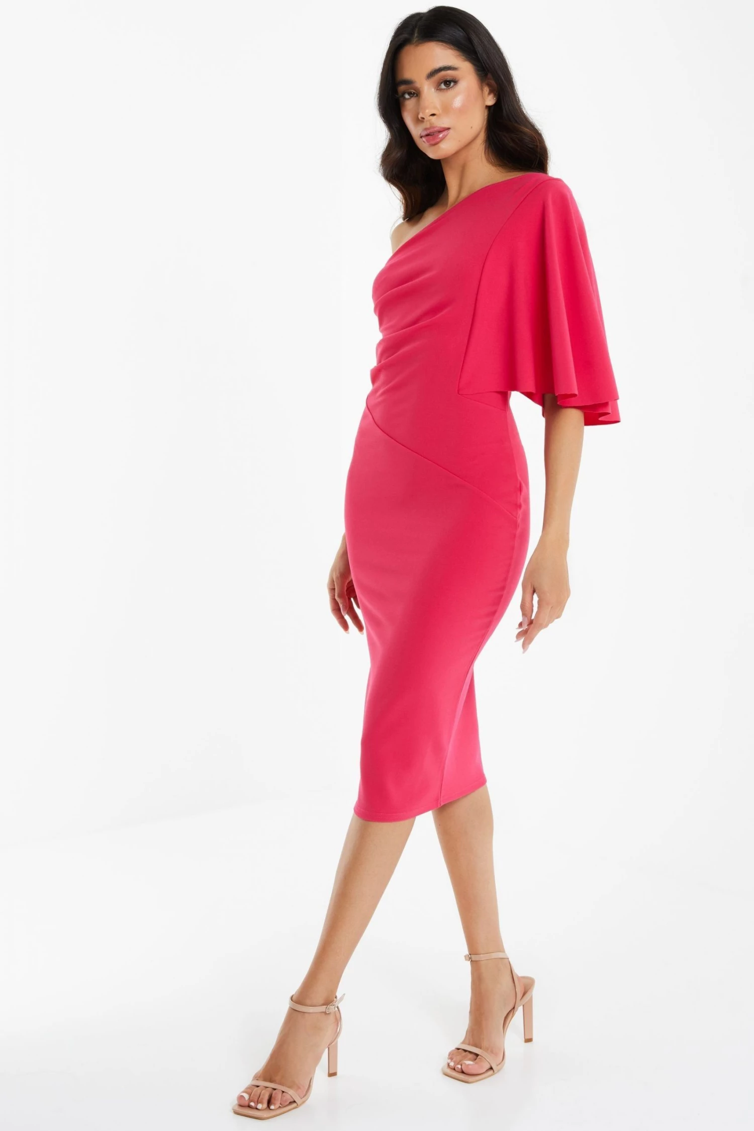 Quiz Pink One Shoulder Midi Dress