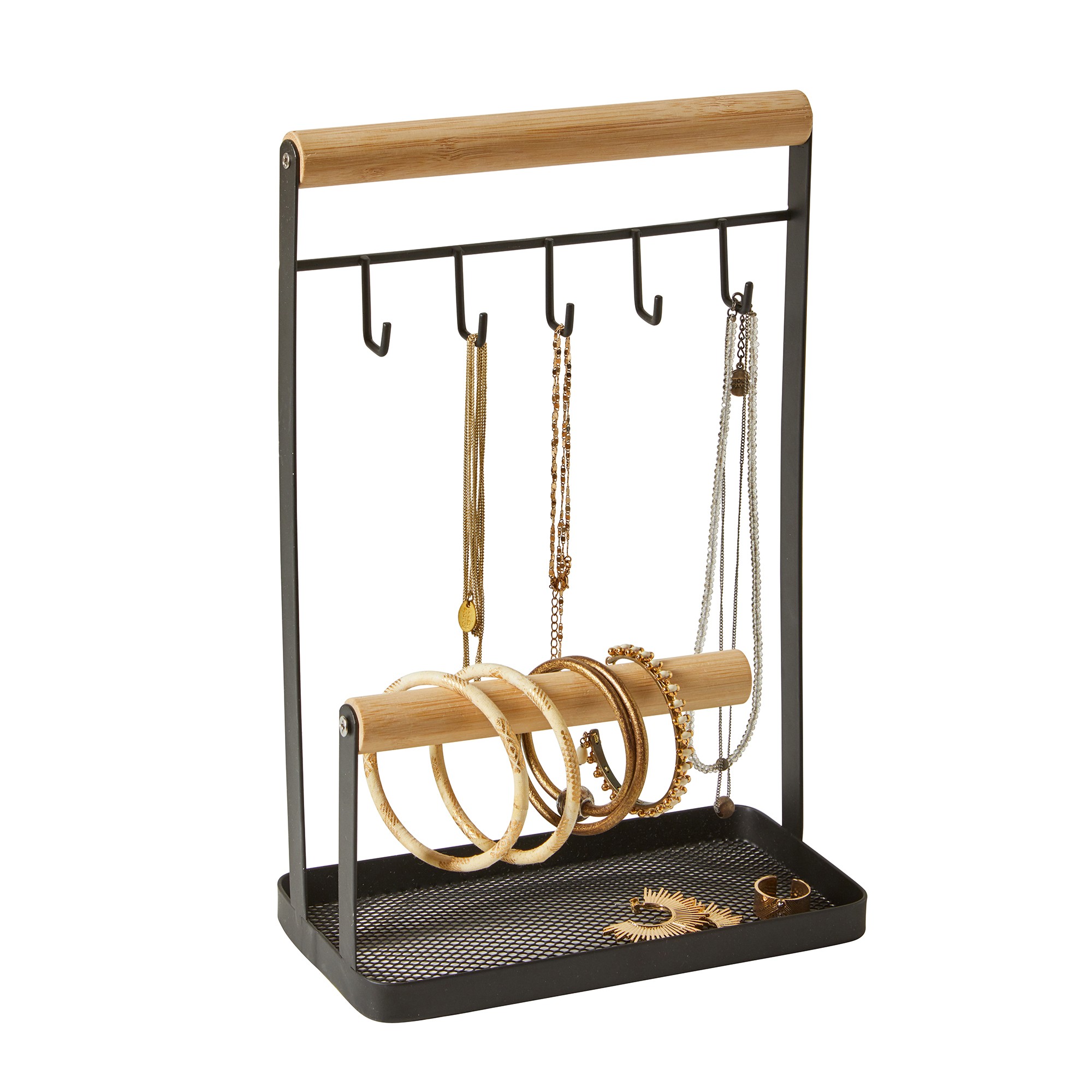 Porte-bijoux bois et métal noir