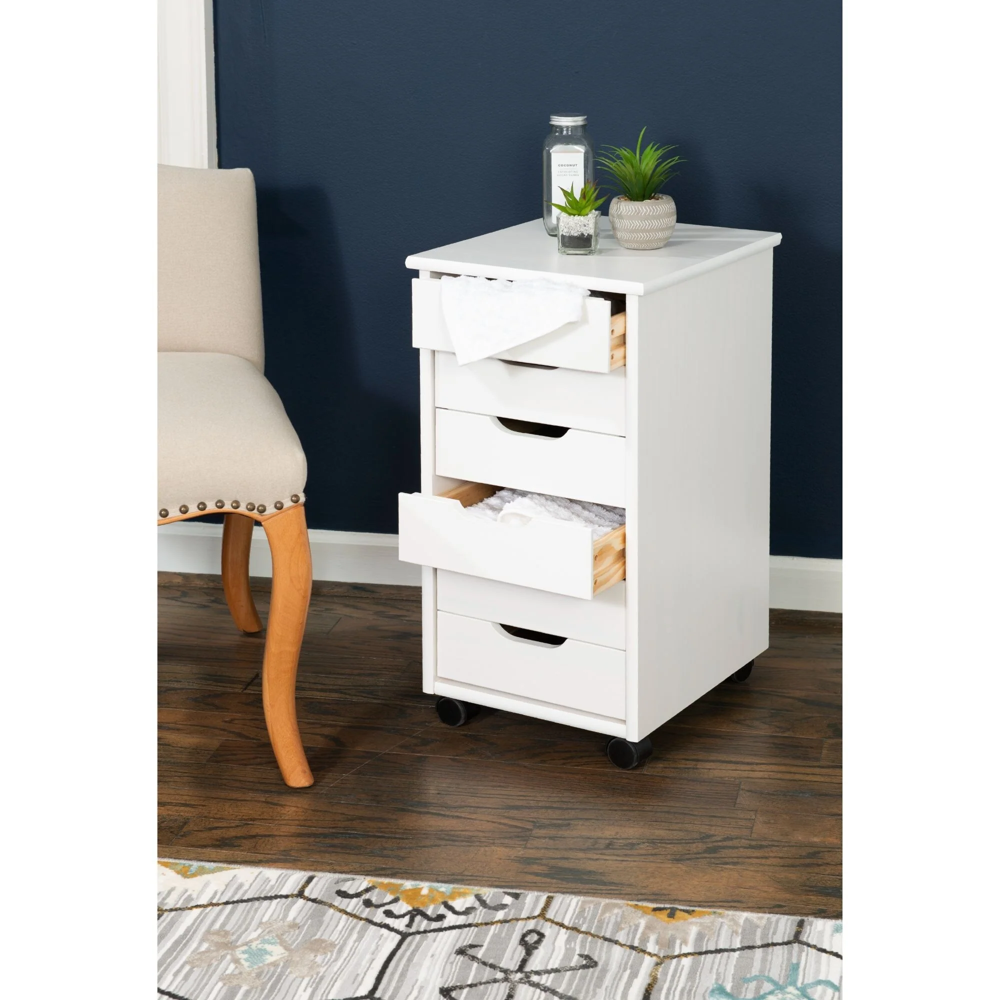 26” White Rolling Storage Cabinet with 6 Drawer