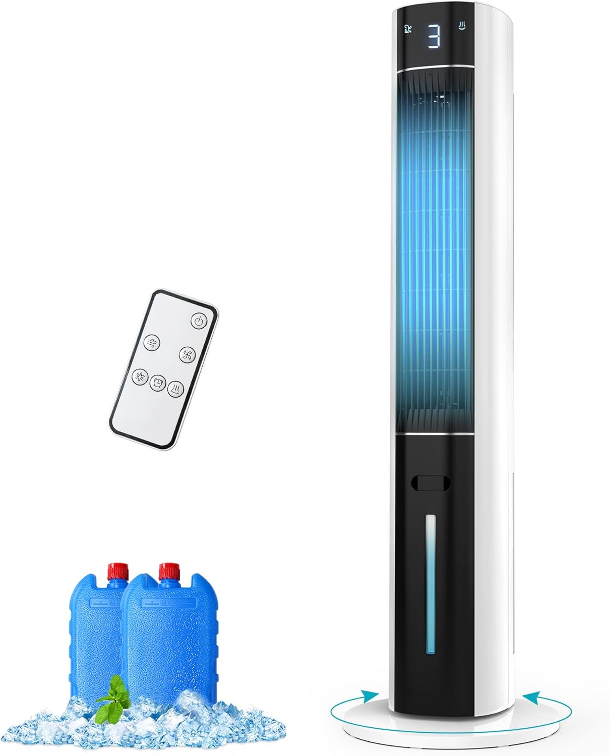 Evaporative Air Cooler - Swamp Cooler with 3L Water Tank, 3 Modes & 3 Speeds, Remote Control, 12H Timer, 50° Oscillating Portable Bladeless Cooling Tower Fan For Room Bedroom Office Mother's Day
