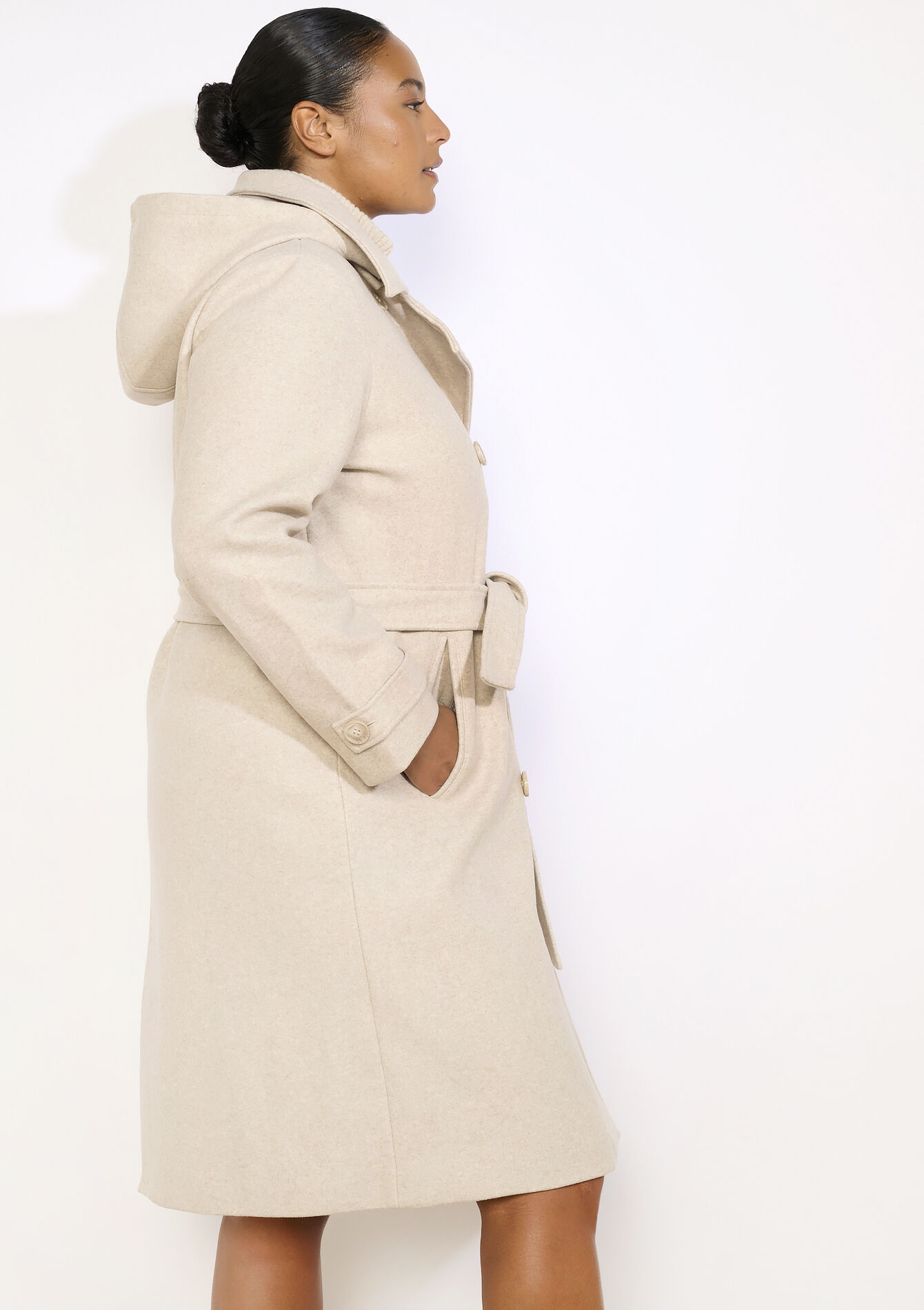 Lange mantel met ceintuur