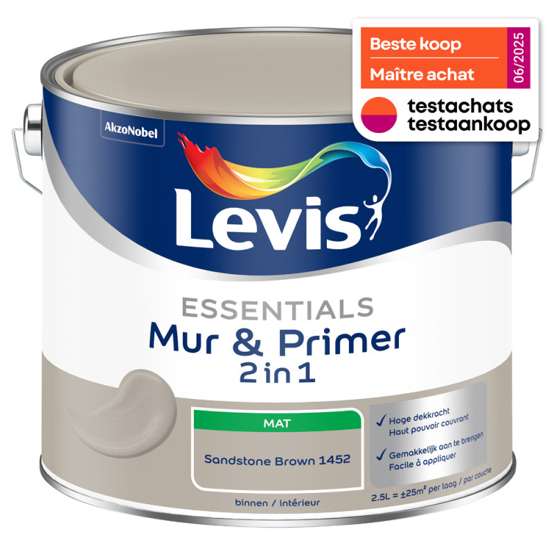 Peinture pour murs Essentials Mur & Primer 2-en-1 brun grès 2,5 L
