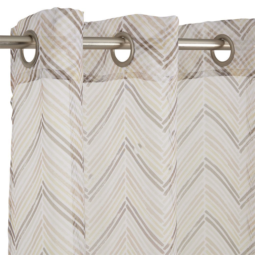 Voilage à oeillets beige imprimé chevrons 100% polyester 140x240cm