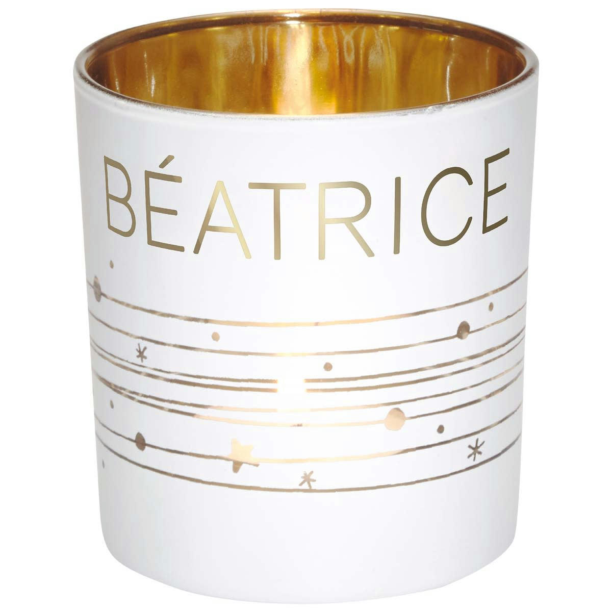 - Photophore prénom en verre blanc et or Béatrice