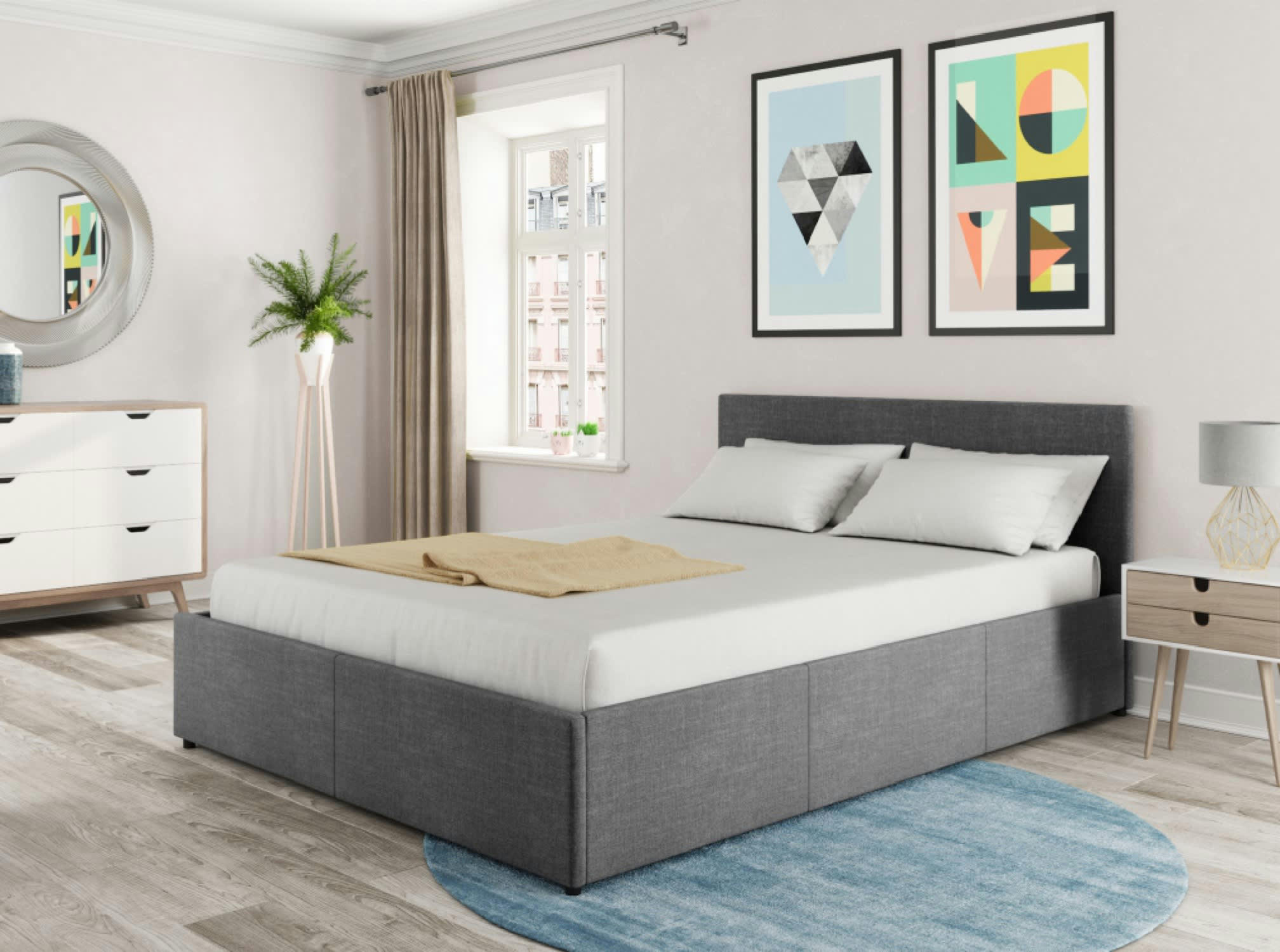 EDGAR - Cadre de lit avec sommier relevable à latte - Gris - 140 cm