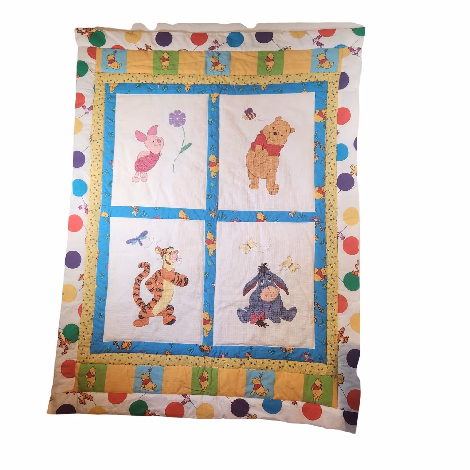 Handmade Disney Winnie Pooh Cross Stitch Nursery DecorSet Quilt Art 9pc 200 hrs