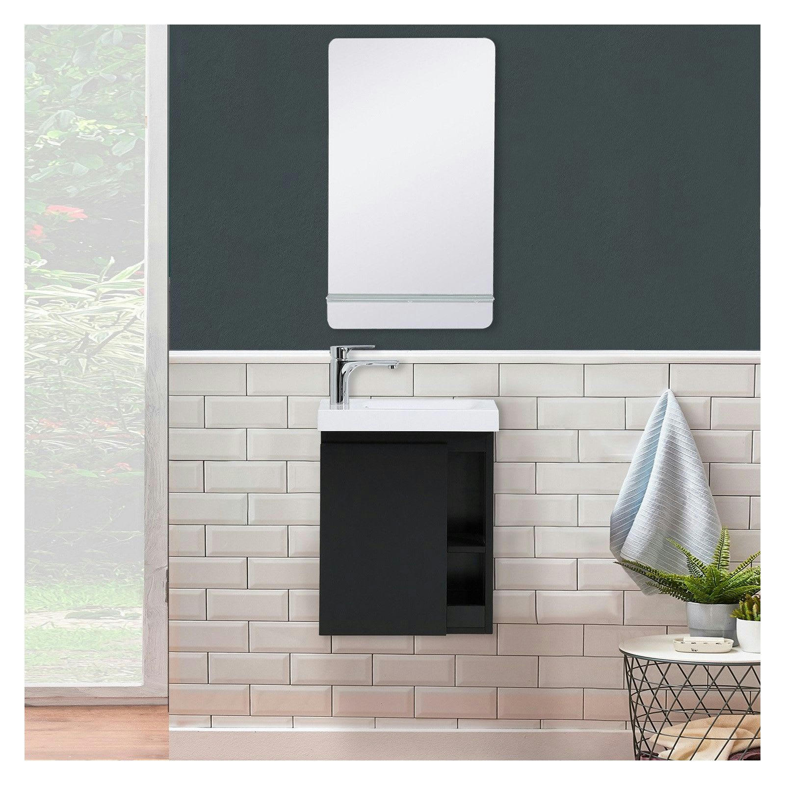 HAMPTON - Meuble lave-mains  Noir avec vasque blanche + miroir