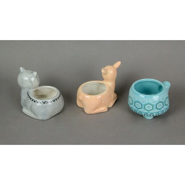 Forest Critter Raccoon Deer And Tortoise Ceramic Planters (Set Of 3) - 3 X 4 X 4.5 inches