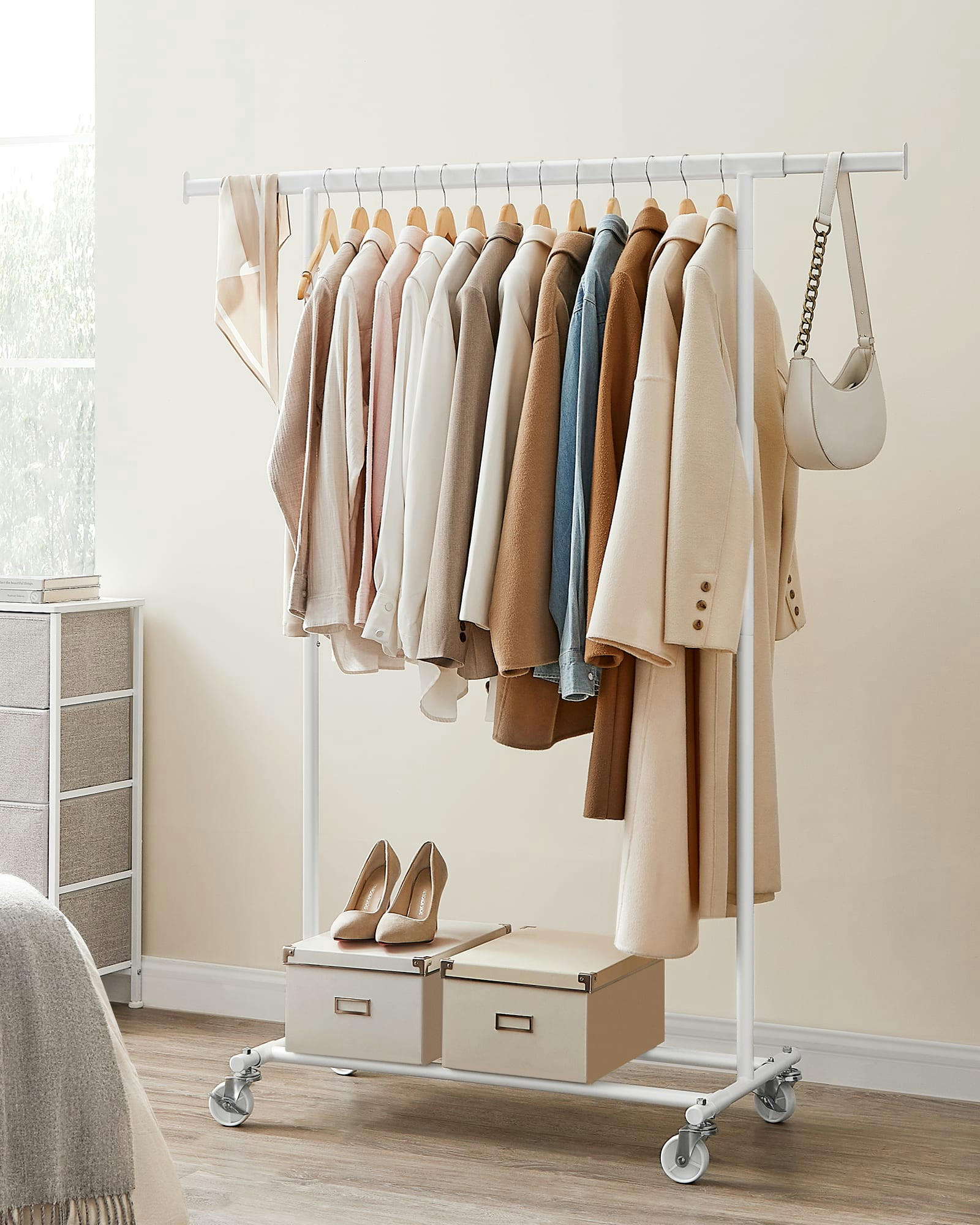 AVEC ROULETTES - Portant à vêtements avec roulettes acier blanc